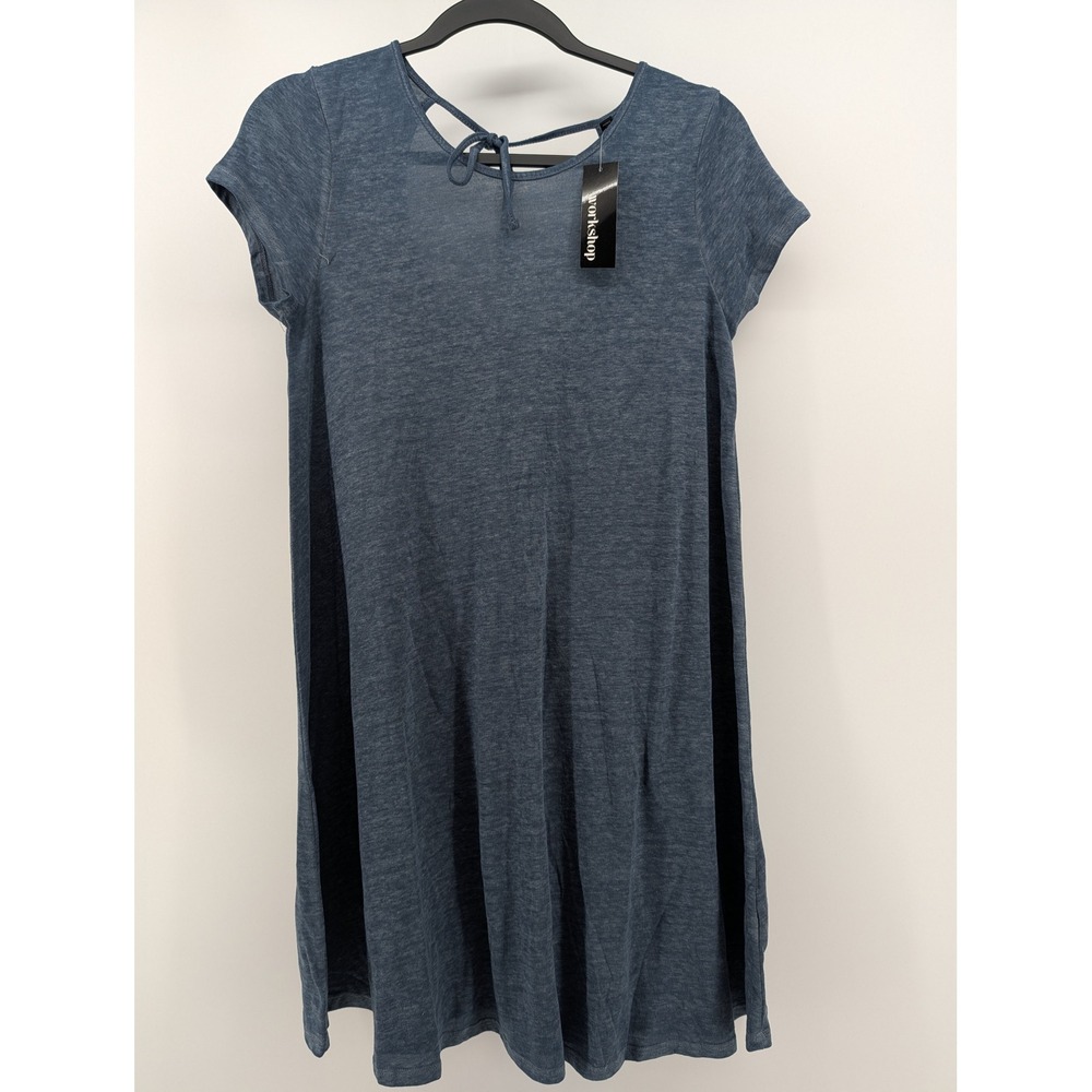 Workshop T-Shirt Dress Womens Medium Blue NEW Open Back Tie Detail Heathered